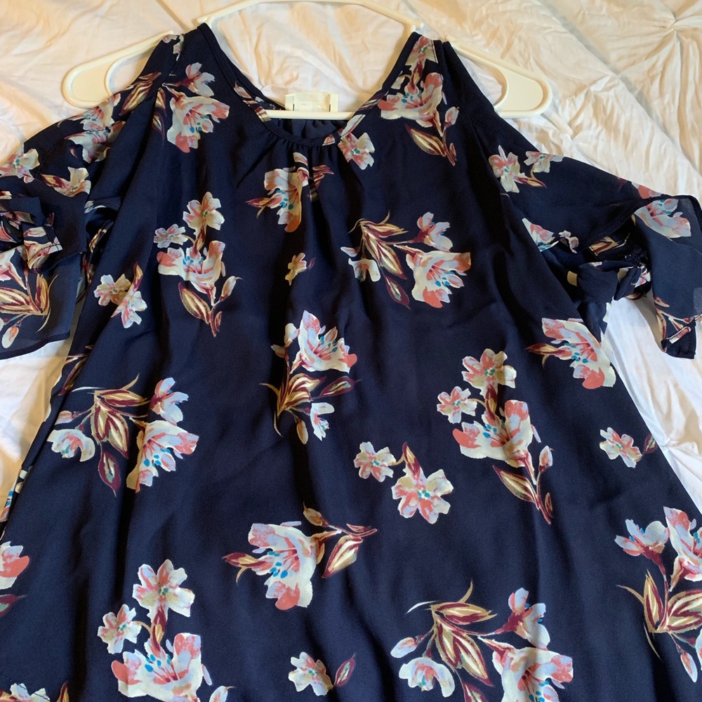 Navy blue floral print blouse